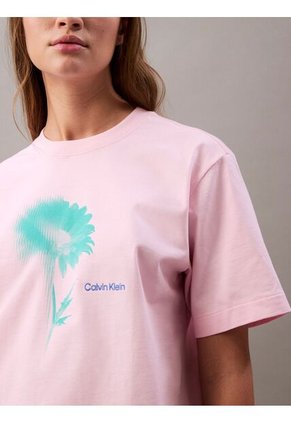 Camiseta Rosada Boxy Con Gráfico Floral Calvin Klein