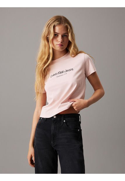 Camiseta Rosada Regular Con Logo Institutional Calvin Klein