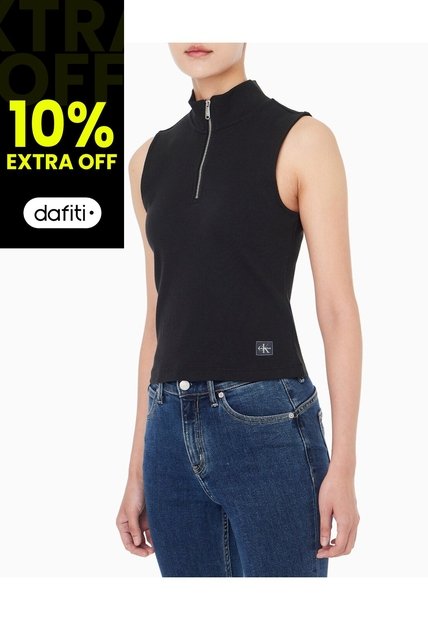 Camiseta Negra Sin Mangas Con Cremallera Calvin Klein