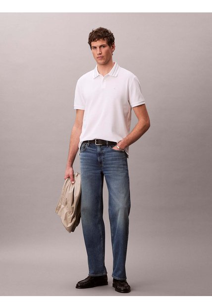 Polo Blanco De Piqué Con Ribetes En Contraste Calvin Klein
