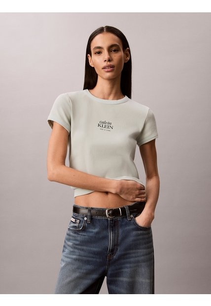Camiseta Verde Ajustada De Canalé Calvin Klein