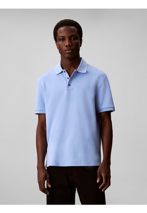 Polo Azul Con Sutiles Rayas Tonales Calvin Klein
