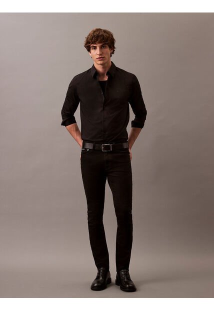 Camisa Negra Slim Fit Elástica De Manga Larga Calvin Klein