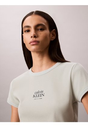 Camiseta Verde Ajustada De Canalé Calvin Klein