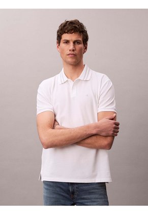 Polo Blanco De Piqué Con Ribetes En Contraste Calvin Klein