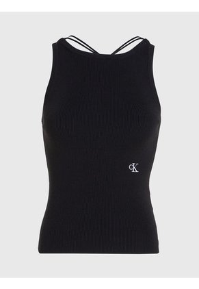 Camiseta Negra Tejido Slim De Canalé Con Espalda Anudada Calvin Klein