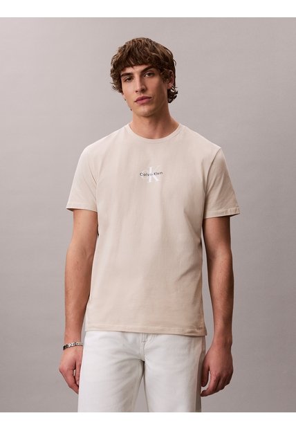 Camiseta Beige Con Gráfico Estampado Micro Monologo Calvin Klein
