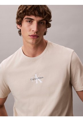 Camiseta Beige Con Gráfico Estampado Micro Monologo Calvin Klein