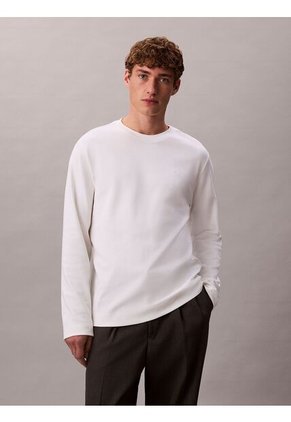 Camiseta Blanca De Manga Larga De Algodón Premium En Tejido Interlock Calvin Klein