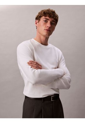 Camiseta Blanca De Manga Larga De Algodón Premium En Tejido Interlock Calvin Klein