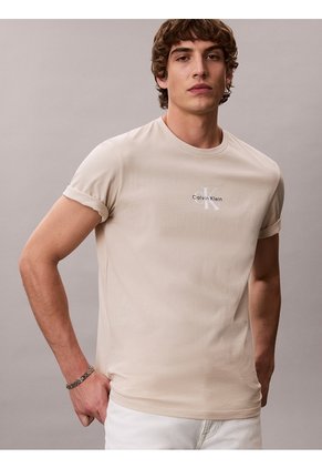 Camiseta Beige Con Gráfico Estampado Micro Monologo Calvin Klein