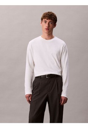 Camiseta Blanca De Manga Larga De Algodón Premium En Tejido Interlock Calvin Klein