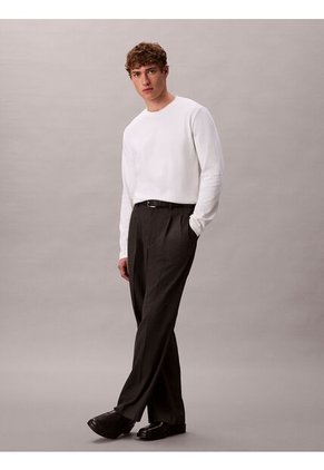 Camiseta Blanca De Manga Larga De Algodón Premium En Tejido Interlock Calvin Klein