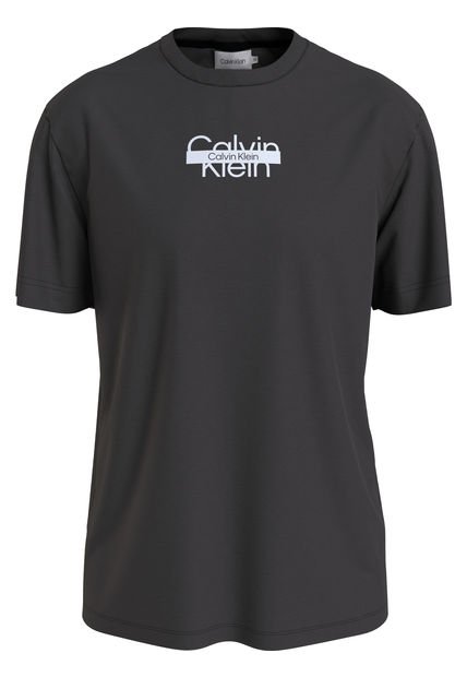Camiseta Negra De Algodón Con Logotipo Calvin Klein