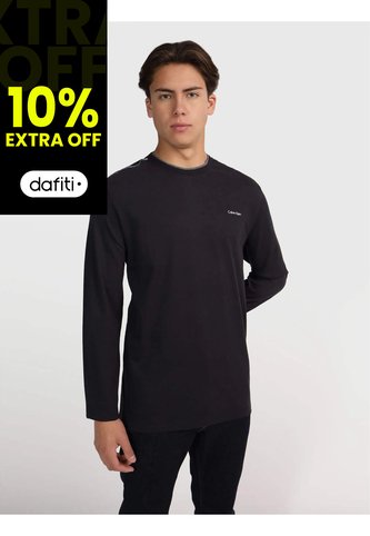 Camiseta Negra Manga Larga Con Logo Tape Calvin Klein Calvin Klein