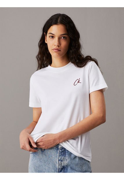 Camiseta Blanca Con Logo Bordado Calvin Klein