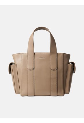 Tote Beige Bag Pequeño De Jacquard Con Logo Calvin Klein