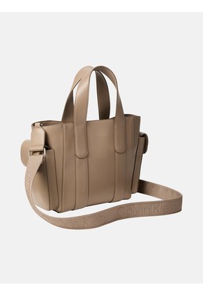 Tote Beige Bag Pequeño De Jacquard Con Logo Calvin Klein