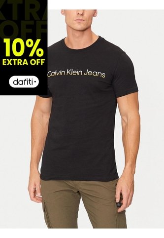 Camiseta Negra Con Logo Institutional Bicolor Calvin Klein Calvin Klein