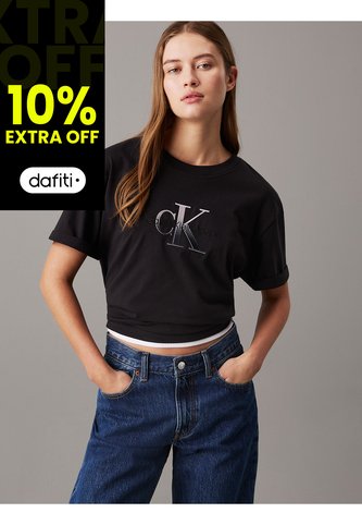 Camiseta Negra Holgada Con Monograma Calvin Klein Calvin Klein