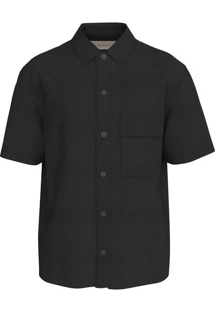 Camisa Negra Manga Corta De Lino Calvin Klein