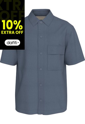 Camisa Azul Manga Corta De Lino Calvin Klein Calvin Klein