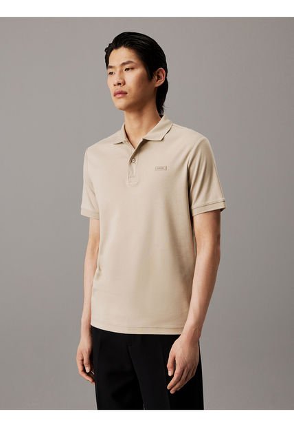 Polo Beige Slim De Algodón Para Hombre Calvin Klein