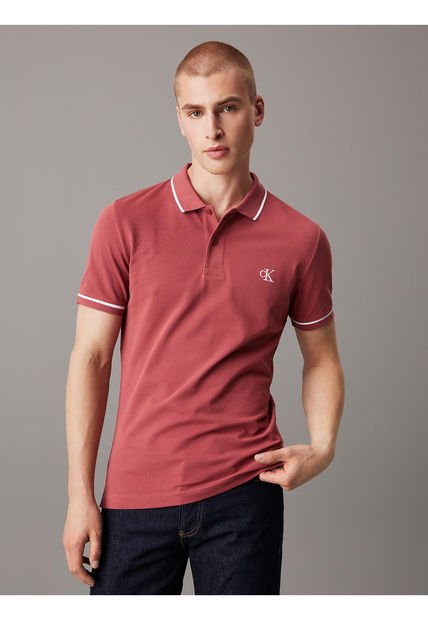 Polo Rojo Slim Con Ribete En Contraste Calvin Klein