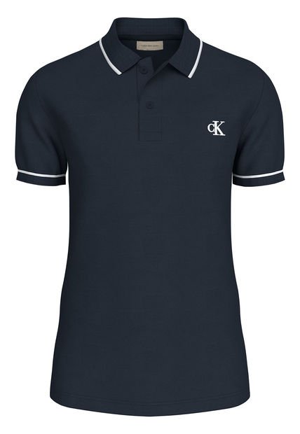 Polo Azul Oscuro Slim Con Ribete En Contraste Calvin Klein