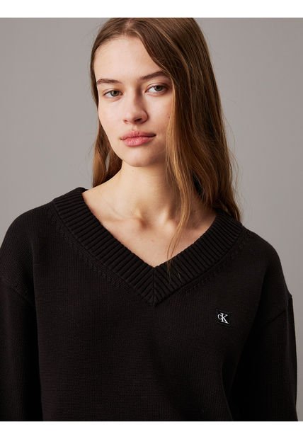 Saco Negro Tejido De Pico Con Insignia De Algodón Calvin Klein