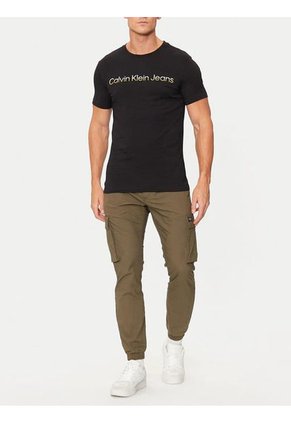 Camiseta Negra Con Logo Institutional Bicolor Calvin Klein