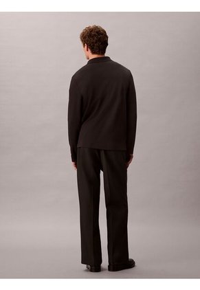 Polo Negro Manga Larga De Algodón Premium Con Tejido Interlock Calvin Klein