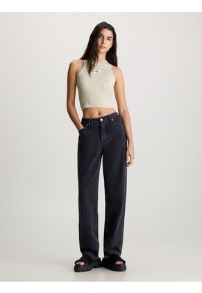 Camiseta Verde Top Cropped Lyocell Canalé Suave Calvin Klein