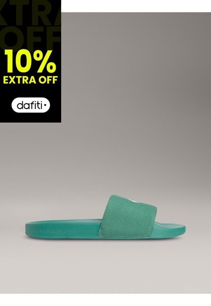 Sandalias Verde Deslizantes Con Monograma Calvin Klein