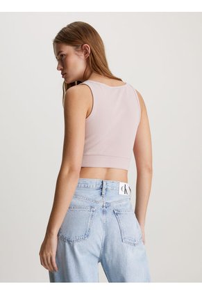 Crop Top Rosado Cropped Slim De Canalé Algodón Para Mujer Calvin Klein
