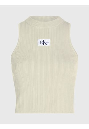 Camiseta Verde Top Cropped Lyocell Canalé Suave Calvin Klein