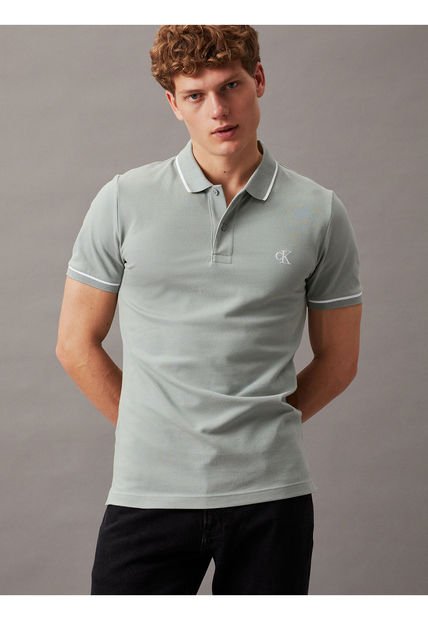 Polo Verde Slim Con Ribete En Contraste Calvin Klein