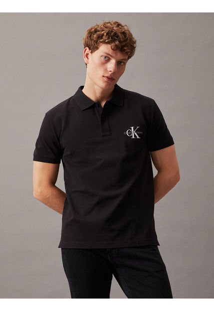 Polo Negro Con Monograma Calvin Klein