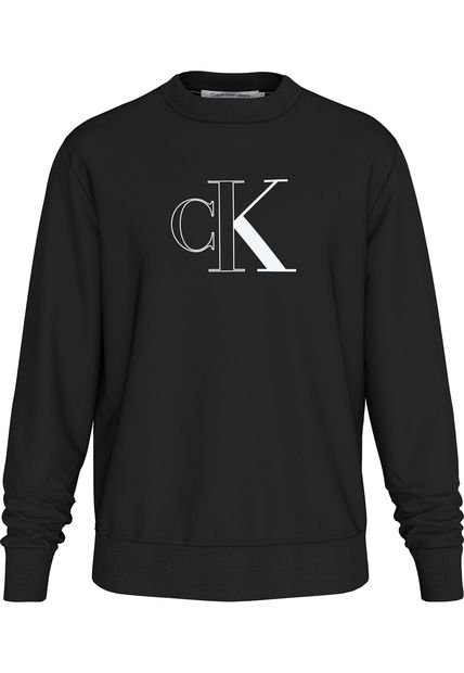 Saco Negro Outline Monologo Crew Neck Calvin Klein