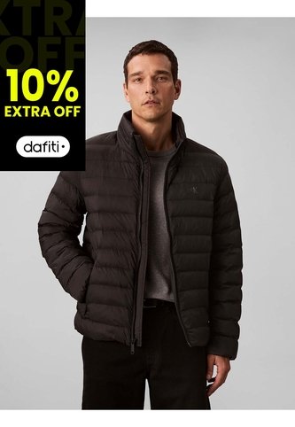 Chaqueta Negra Puffer De Peso Medio Con Capota Y Cierre De Cremallera Calvin Klein Calvin Klein