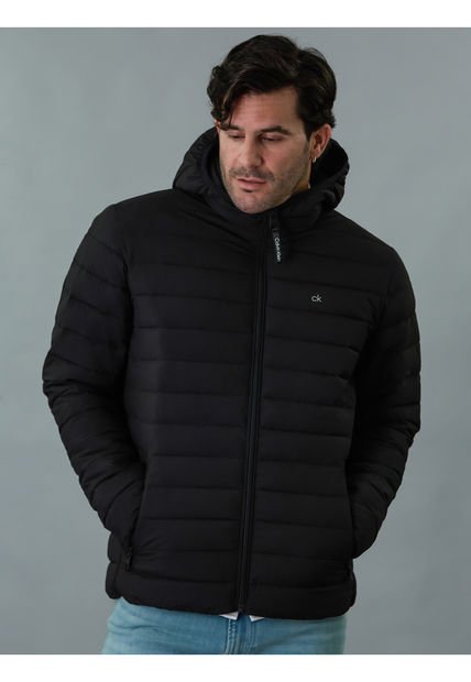 Chaqueta Negra Acolchada Con Capota Para Hombre Calvin Klein