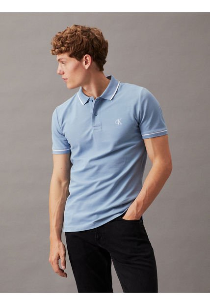 Polo Azul Slim Con Ribete En Contraste Calvin Klein