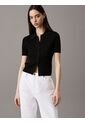 Top Negro Tipo Polo Cropped De Punto Liso Calvin Klein de Calvin Klein