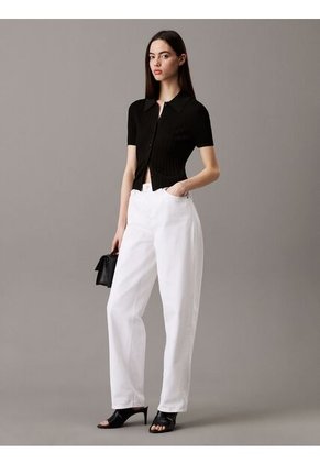 Top Negro Tipo Polo Cropped De Punto Liso Calvin Klein