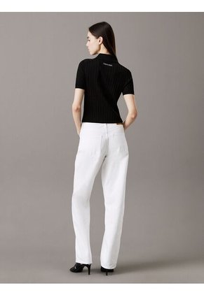 Top Negro Tipo Polo Cropped De Punto Liso Calvin Klein