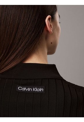 Top Negro Tipo Polo Cropped De Punto Liso Calvin Klein