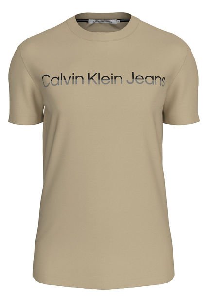 Camiseta Beige Con Logo Institutional Bicolor Calvin Klein