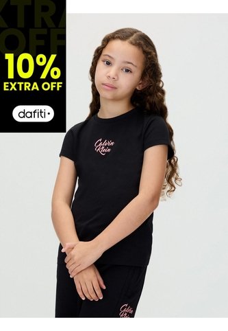 Camiseta Negra Para Niña De Manga Corta Con Logo Cursivo Calvin Klein Calvin Klein
