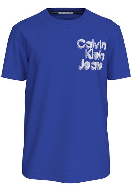 Camiseta Azul Con Logo Apilado Eufórico Calvin Klein