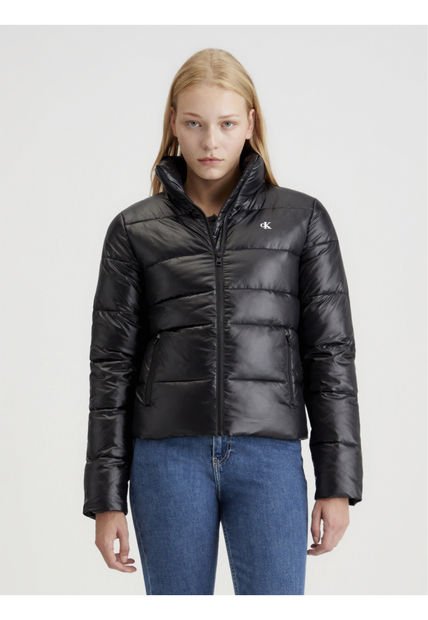 Chaqueta Negra Acolchada Con Mini Monograma Calvin Klein